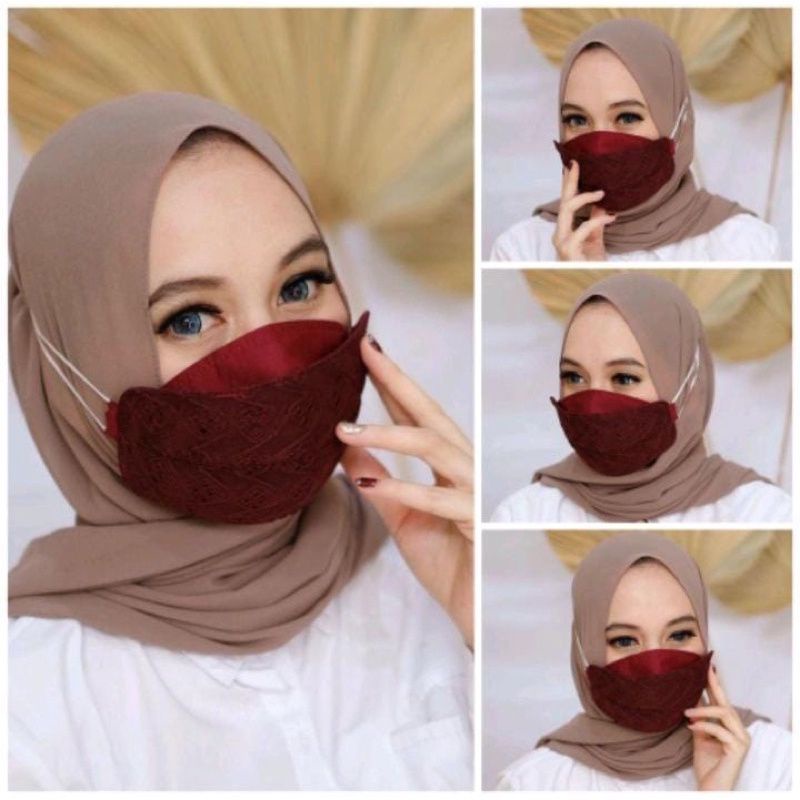 MASKER HIJAB KAIN BRUKAT NON GLITER MASKER PESTA MASKER LEBARAN MASKER NON MEDIS MASKER WANITA MASKER 3D MASKER HIJAB