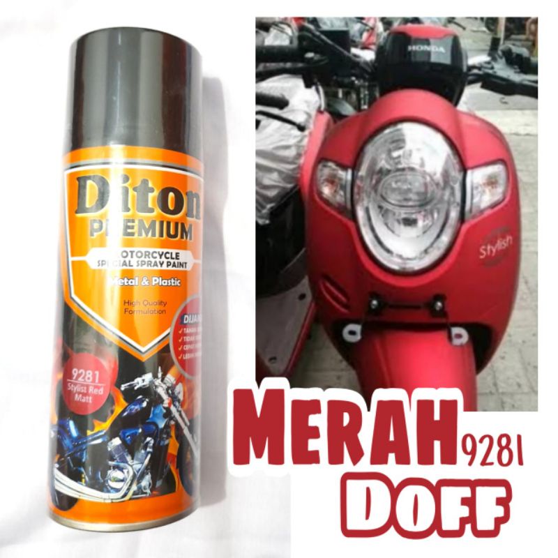 Cat Pilok Pylox Diton Premium 9281 Stylist Red Matt 400ml Merah Doff Dof Dop Flat Dull Scoopy Matte 