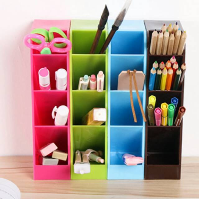 Rak Mini Susun 4 Sekat Lemari Kecil Wadah Alat Tulis Makan Kosmetik