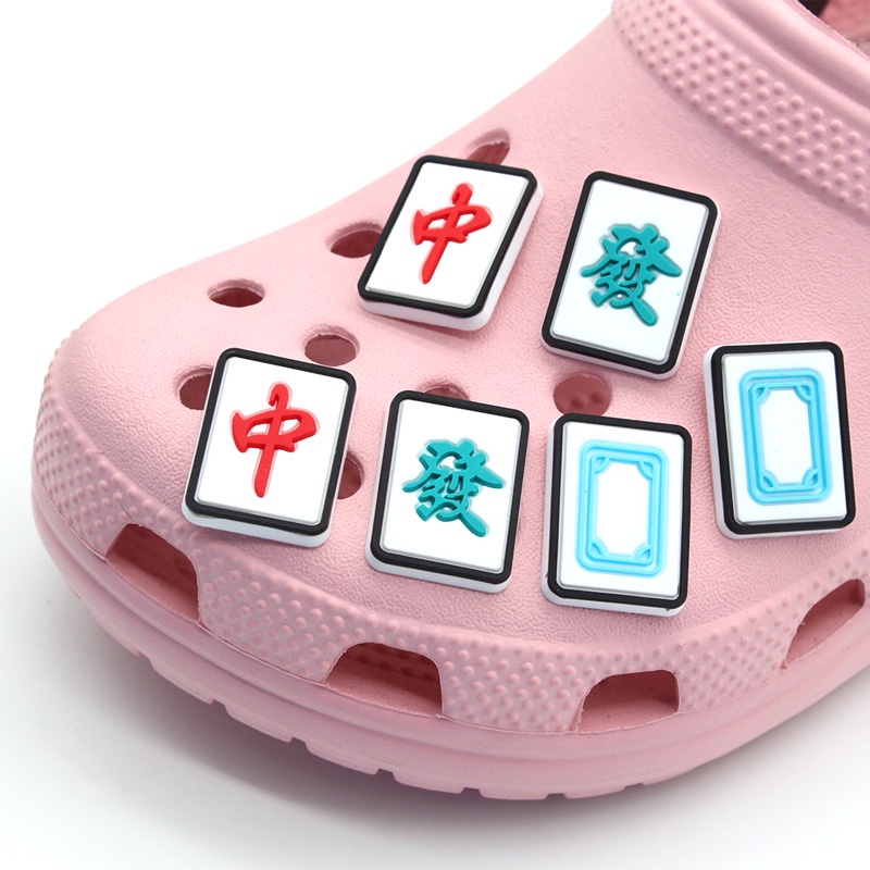 Mahjong Jibbitz Crocs wanita charms sendal PVC pin Aksesoris DIY Bahan Untuk Dekorasi Sepatu Hadiah pria