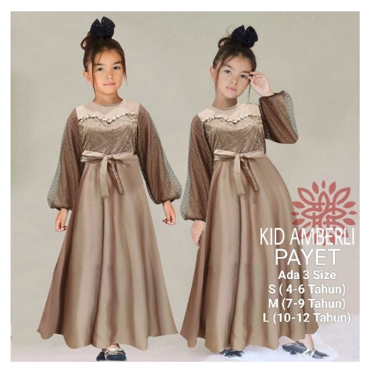 Gamis Terbaru Anak Perempuan Maxi Amberli Kids 4-12 Tahun Moscrepe Mix Brokat Import