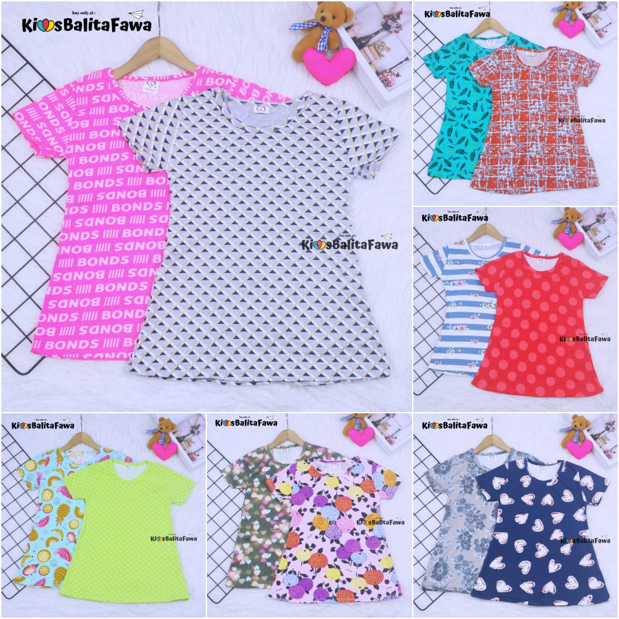 Dress Amirah uk 1-2 Tahun / Lengan Baju Tidur Balita Anak Perempuan Adem Kaos Lucu Dres Harian Murah