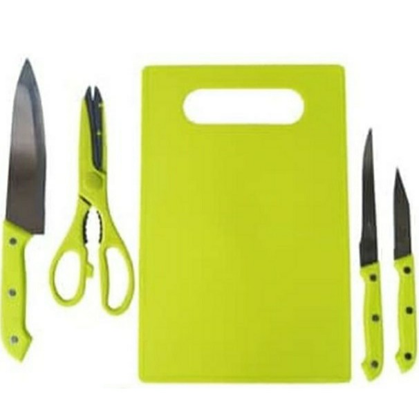 Pisau Dapur plus Talenan ( 5 in 1 set pisau dan talenan )