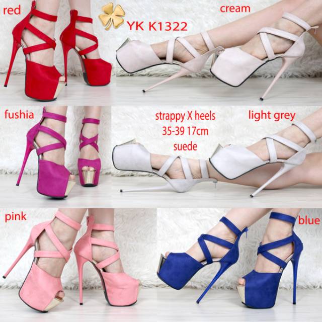 Osshoes 1322 heels 17cm strappy gudang sepatu import shoes red pushia pink cream light grey blue