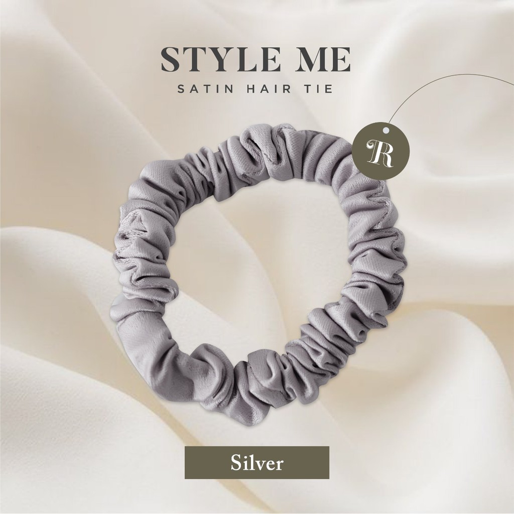 Scrunchies Premium Satin Silk MINI The Rituale | Ikat Rambut Kuncir Hijab Cepol | Anti Rontok Pusing-Silver