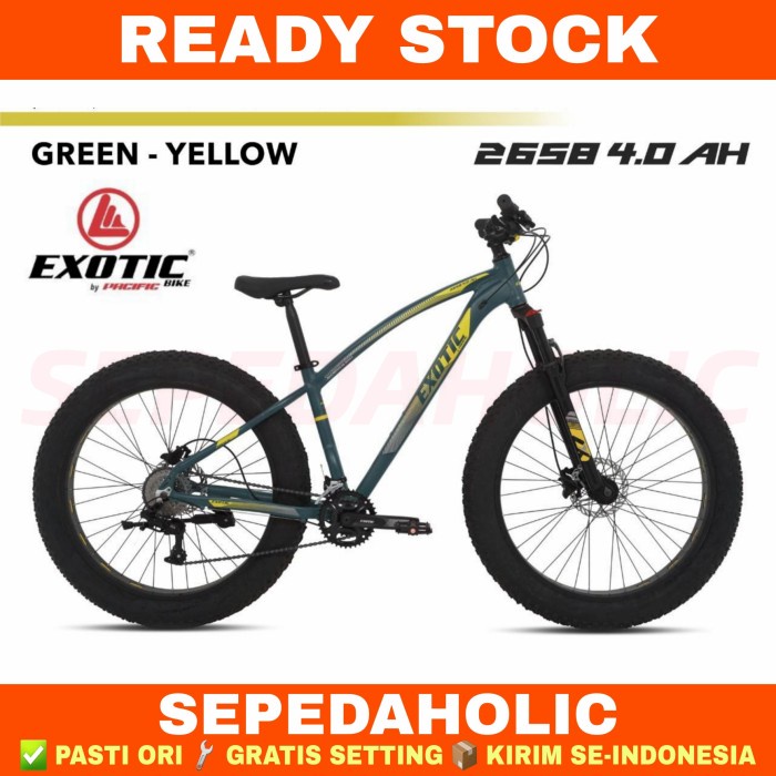 Sepeda Gunung 26 Inch MTB EXOTIC 2658 4.0 AH Ban Super Jumbo Hidrolik - GREEN YELLOW