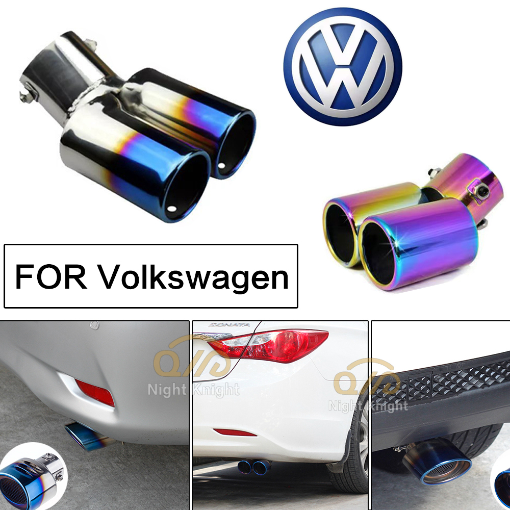 Ujung Knalpot Mobil Muffler Pipa Stainless Steel Chrome Trim Modifikasi Pipa Ekor Knalpot Pipa knalpot roda belakang mobil For Volkswagen VW Polo golf Vento Passat Tiguan GTI Scirocco