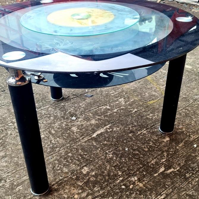 Meja Makan Kaca Bulat + Putaran Sayur Mm8198