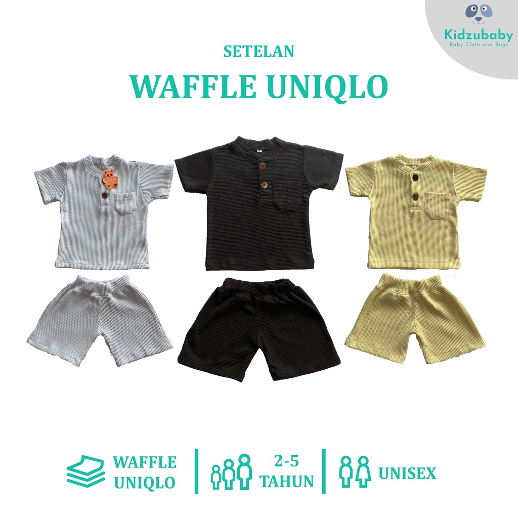Setelan Kiano Waffle Uniqlo Anak 2-8 Tahun Setelan Anak Unisex Laki Laki dan Perempuan Setelan Baju 