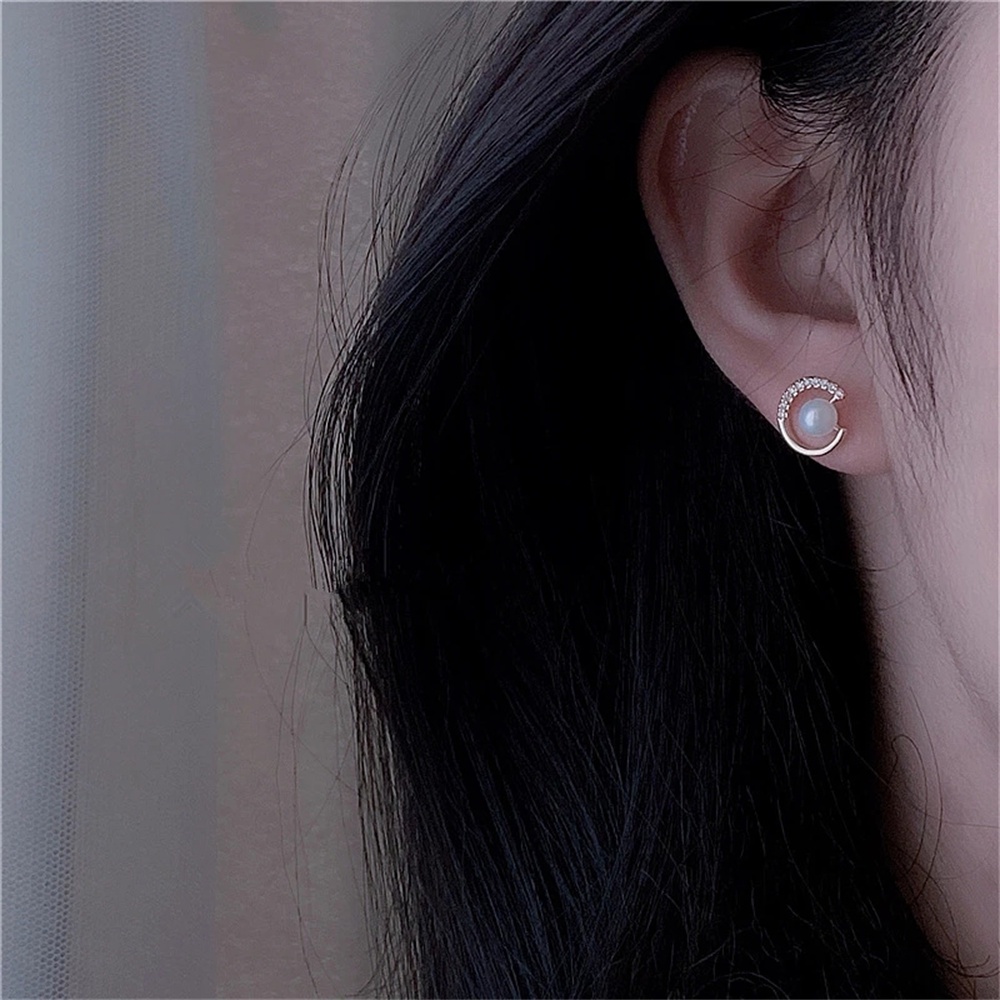【COD Tangding】Anting Bentuk Bulat Geometris Aksen Mutiara Untuk Wanita