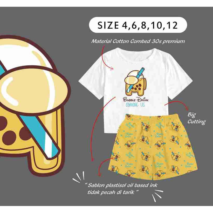 Setelan Kaos Anak Perempuan Ammigoz Motif Among Us Model Bubble Drink