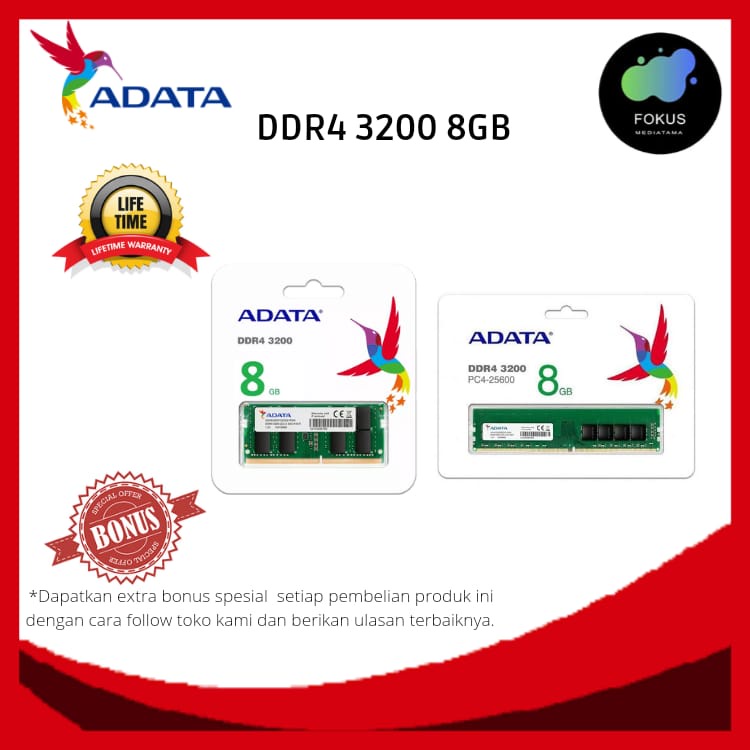 ADATA Premier DDR4 3200MHz 8GB U-DIMM / SODIMM RAM PC / LAPTOP