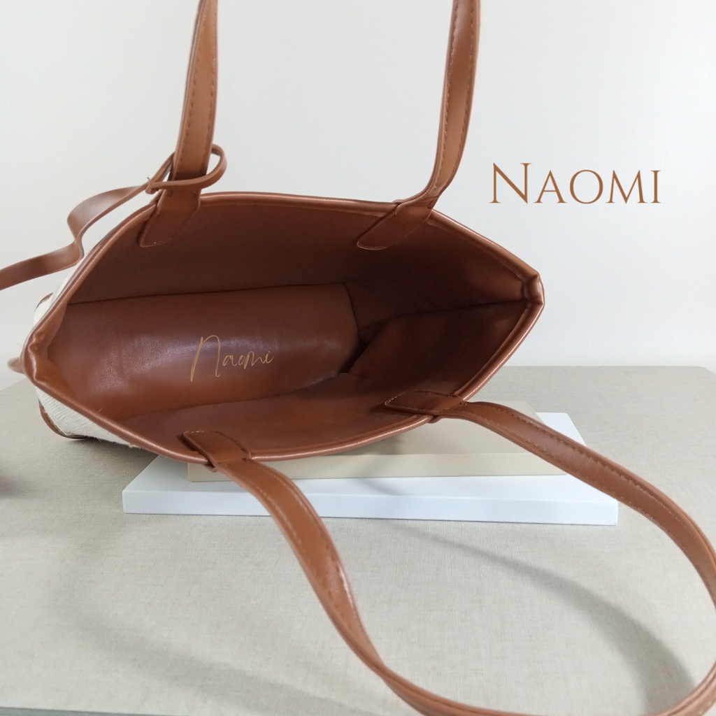 NAOMI - Bianca Shoulder Bag Import 2in1 - Canvas Tote Bag - Tas Bahu Wanita - Fashion Bag  - Tas Wanita - Tas Naomi - Naomi Bag