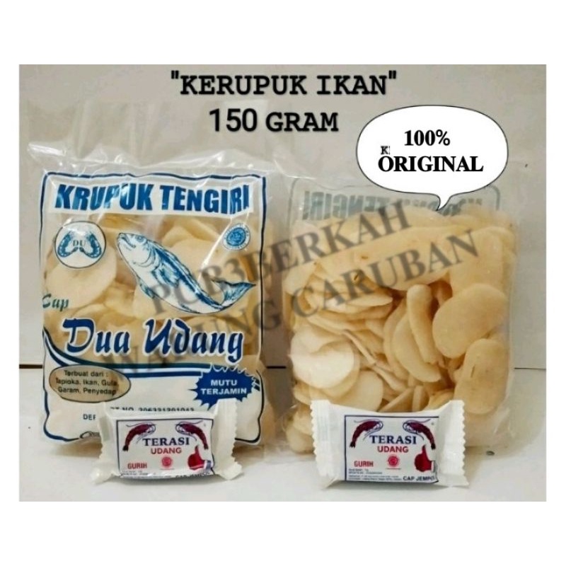 

@150 GR KERUPUK IKAN MERK 2 UDANG BONUS TEH/TERASI/CANDY