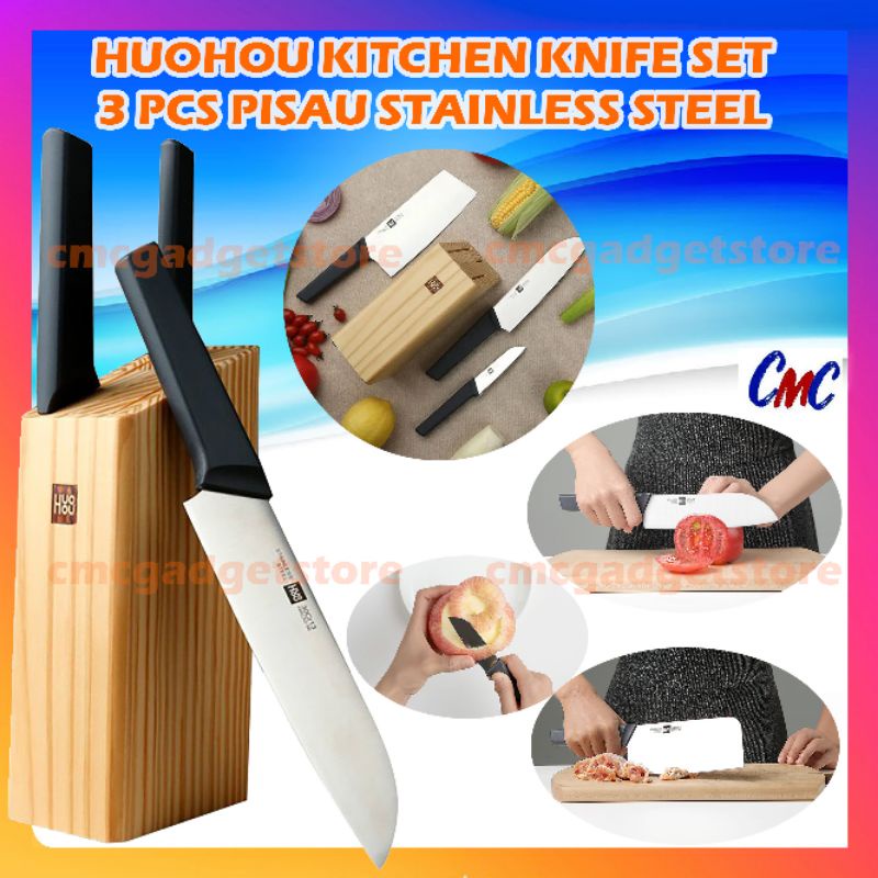 HuoHou Pisau Dapur Kitchen Knife Set 3 in 1 Golok Cincang Daging Sayur