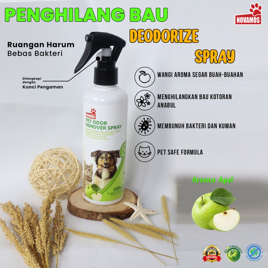 Novamos Penghilang Bau Kotoran Kucing dan Anjing Pet Odor Remover Spray 250 ML