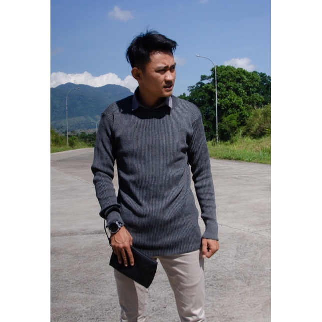 sweater oblong rajut /salur hitam