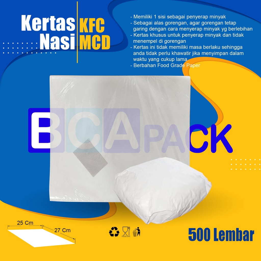 

KERTAS NASI POLOS MEDIUM 25CM X 27CM PAPER RICE WRAP BURGER KFC KEBAB LAMINASI 500 LEMBAR JAKARTA