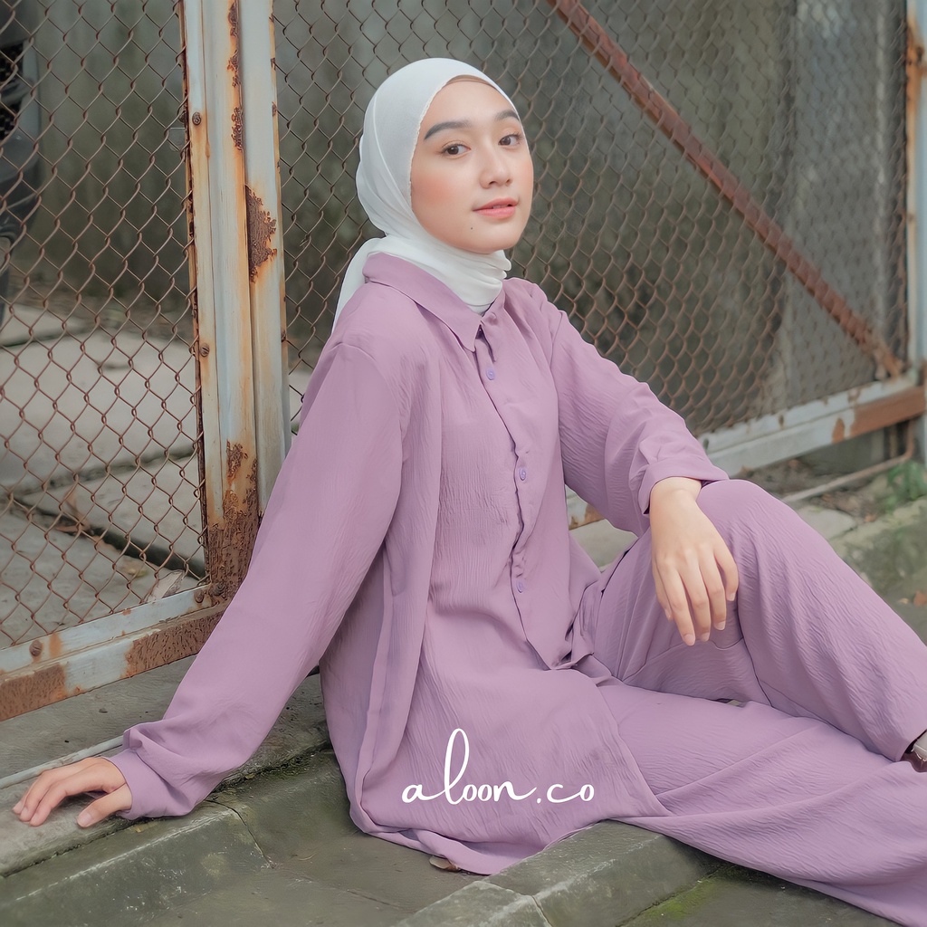 Feminia One Set Crinkle Airflow Busui Friendly – One Set Wanita Daily – Setelan Wanita Kemeja