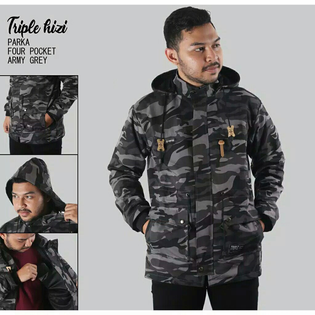 jaket pria | jaket parka | jaket outerwear | parka army grey