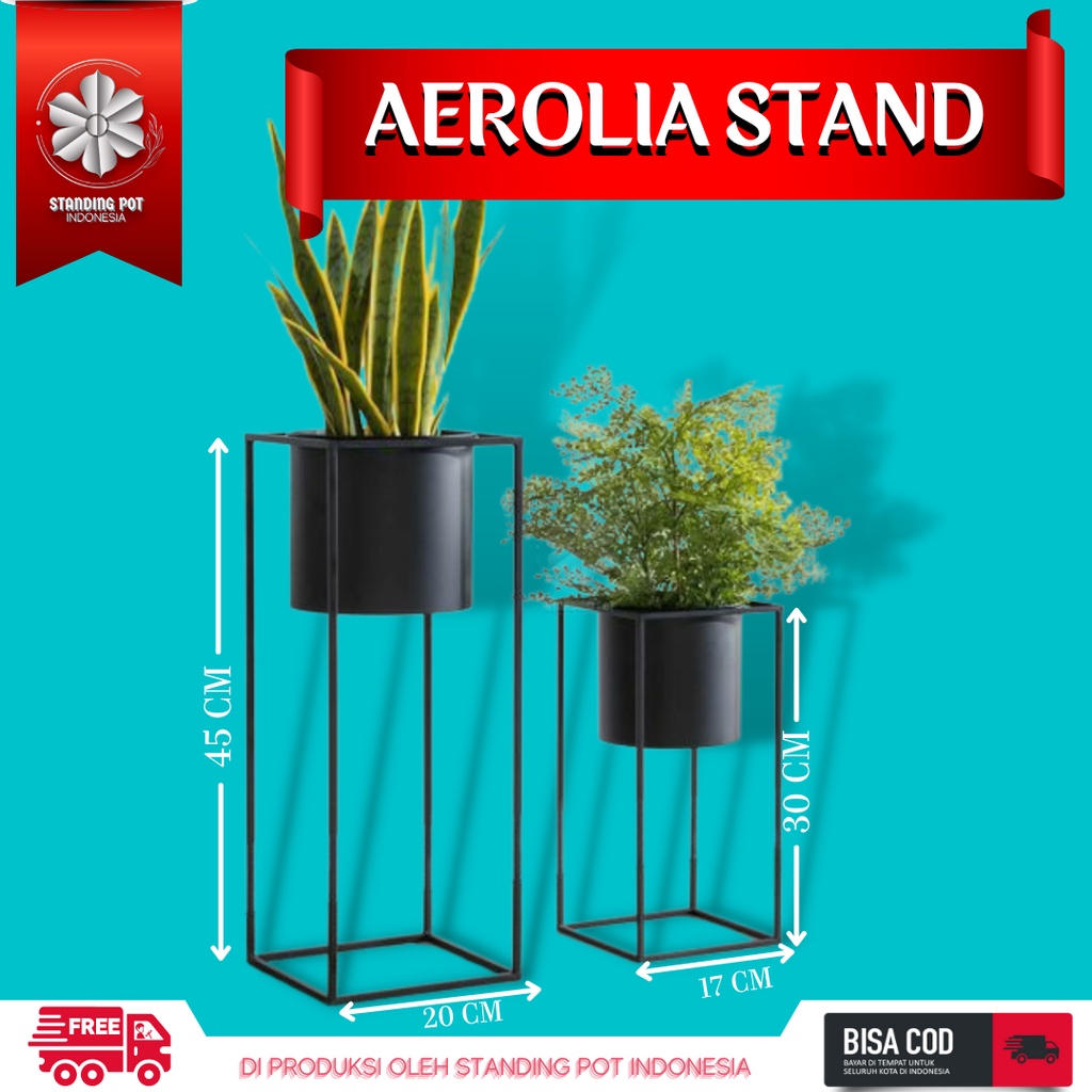 Standing Pot Besi Minimalis 1 SET 2 PCS AEROLIA Stand Plant Flower Rak Tempat Pot Vas Bunga Besi Min