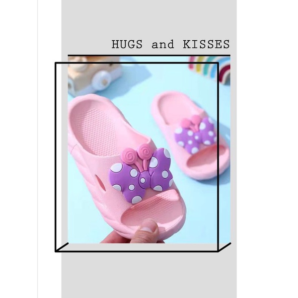 Sandal Slop Karet Anak Wanita Kupu Kupu Polkadot Import High Quality RF