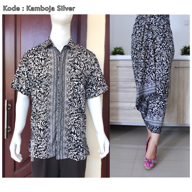 Couple Batik Kamboja silver/ kemeja batik pria/ sarimbit/ baju lamaran/ batik premium