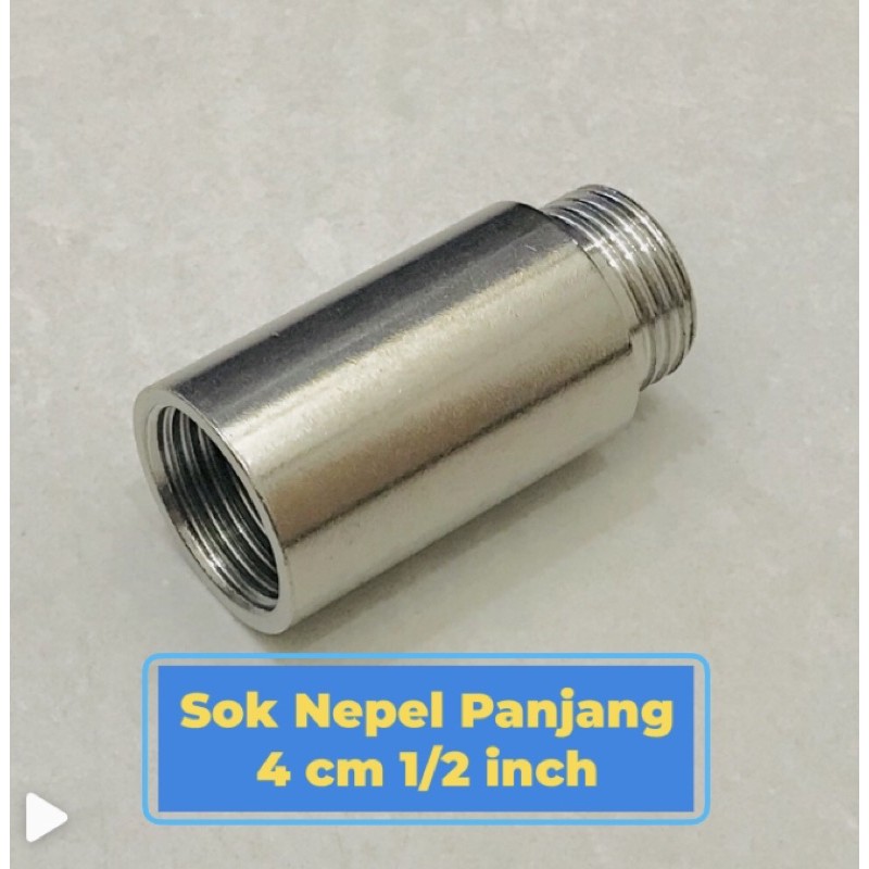 Sok Nepel Drat Luar Dalam 1/2 Inch panjang 4 cm / Sambungan Kran Pipa