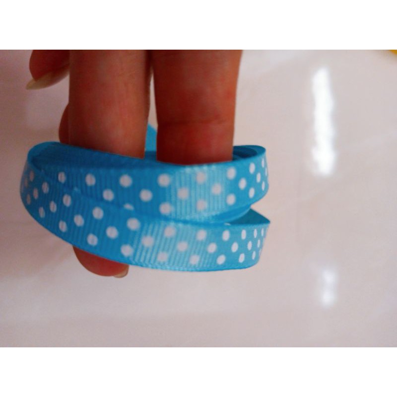 

1 meter pita grossgrain biru pulkadot 1 cm