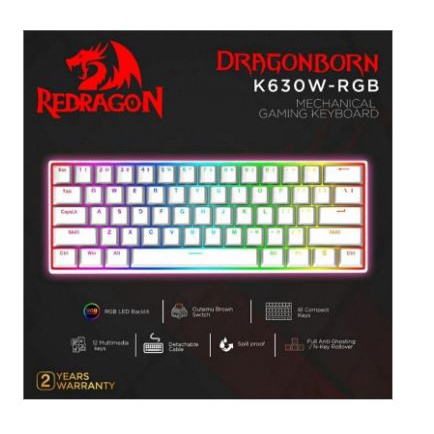 Keyboard gaming redragon mechanical wired usb type-c 61 keys 60% tkl free switch k630rgb k630 rgb k-630 dragonborn