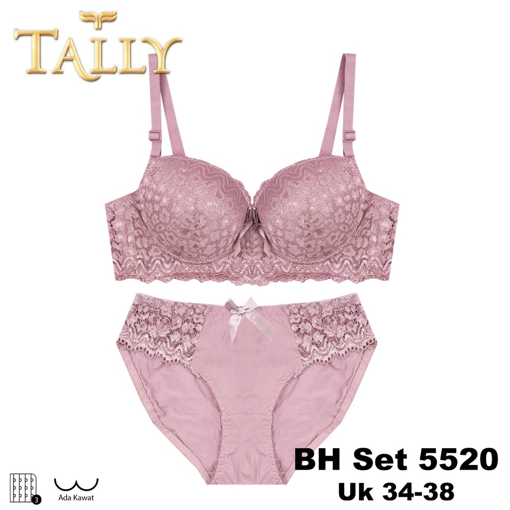 TOKO KL | TALLY Bra Set Ada Kawat Busa Tipis Bahan Brokat Cup B Kait 3 Bh Set Renda BS 5520