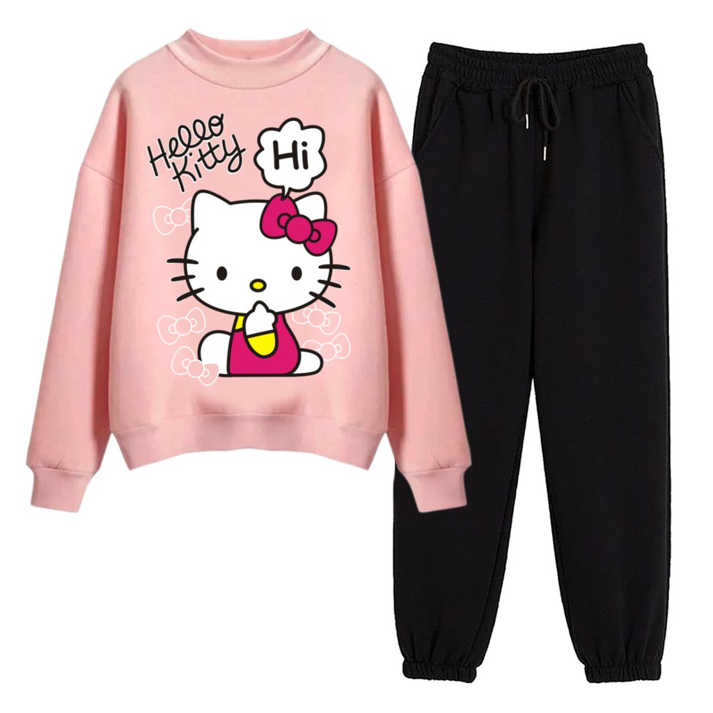 BESS - Baju Setelan Wanita Murah / Setelan Sweater + Jogger Hitam - KITTY HI