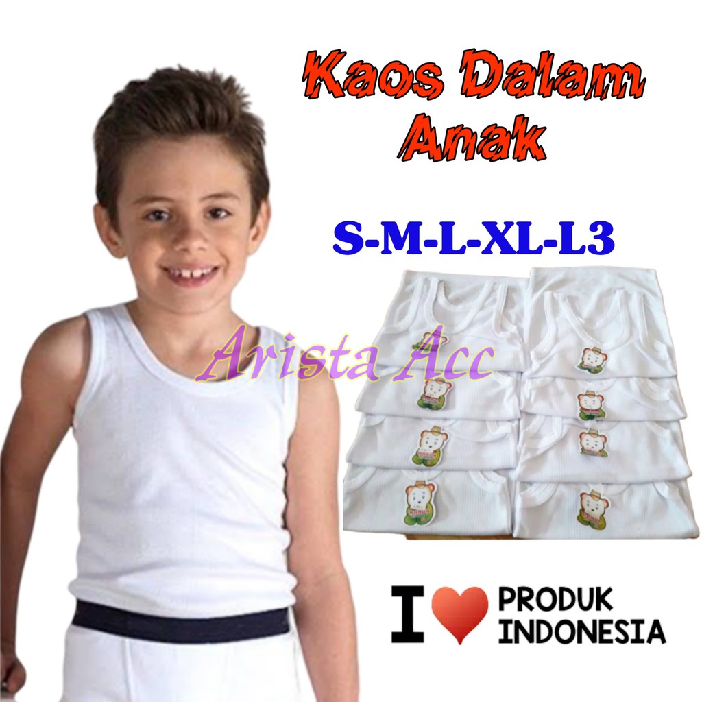 6pcs KAOS DALAM ANAK / SINGLET ANAK PUTIH USIA PAUD-TK-SD-SMP Size S M L XL L3