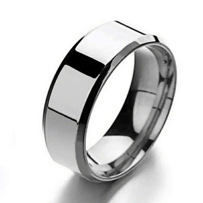 GY Cincin Titanium Hitam Black Anti Karat luntur Pria Dan wanita-Putih