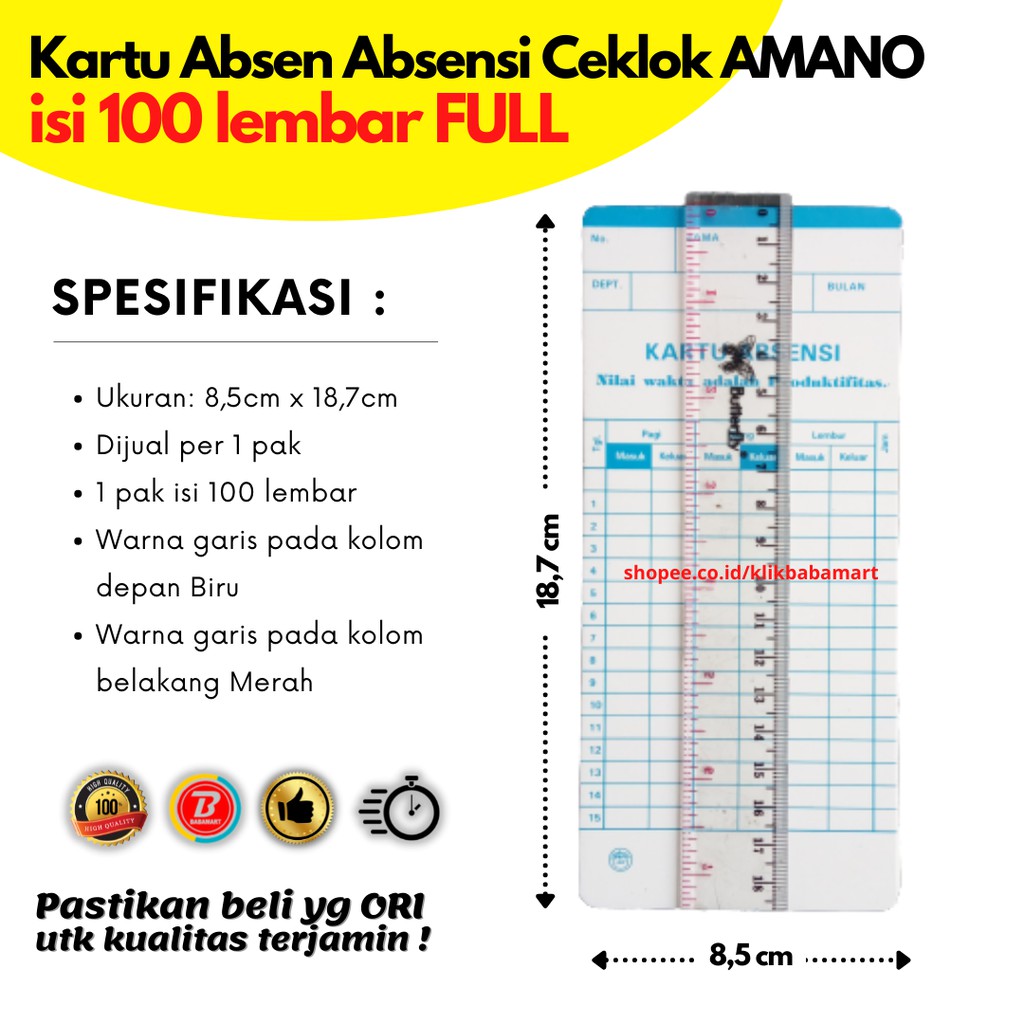 

Kartu Absen Absensi Ceklok AMANO isi 100 lembar Full