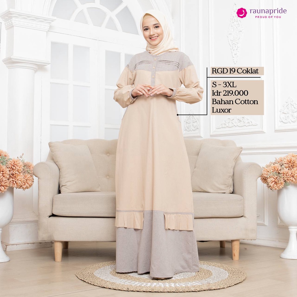 Dress Rauna Terbaru / GD-19 Coklat / Fashion Muslim