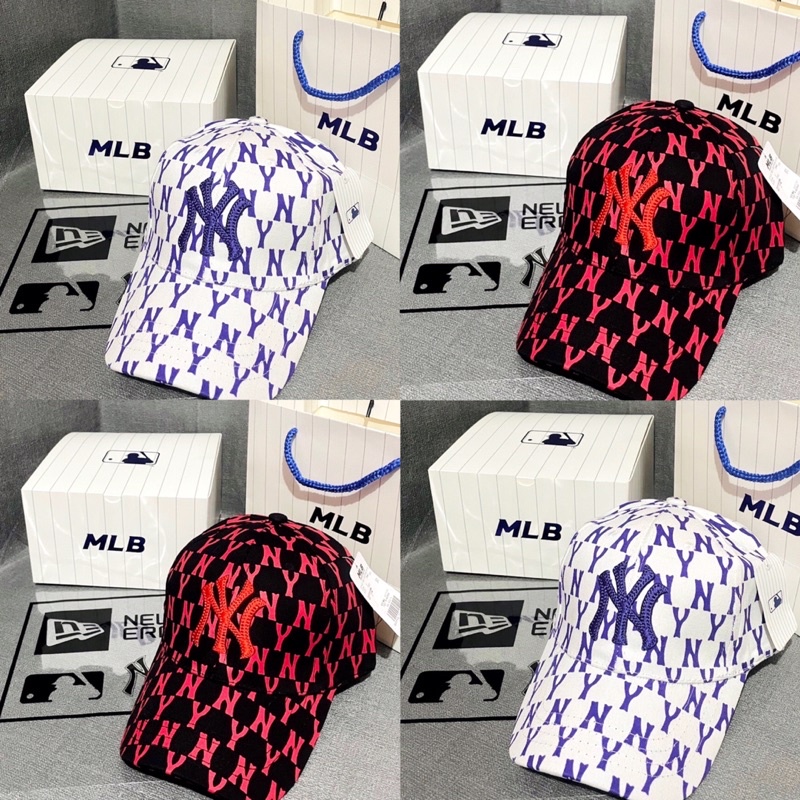 TOPI BASEBALL MLB CAP MONOGRAM NEW YORK WHITE FONT PURPLE/ RED BLACK FONT RED