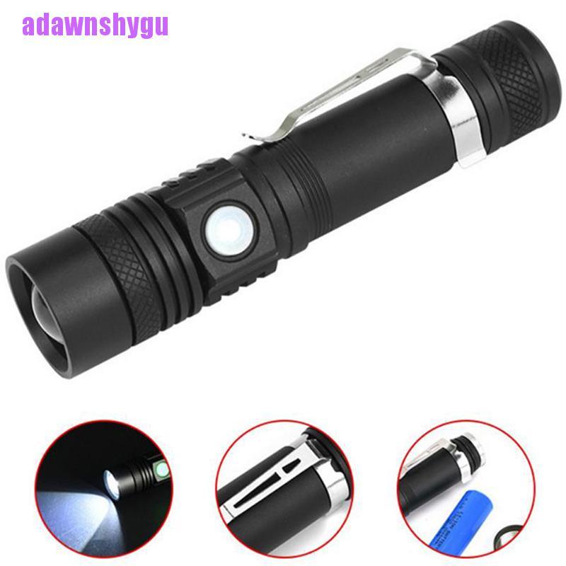1pc T6 COB Flashlight Zoomable LED 18650 USB Rechargeable Light Lamp Torch  Pw