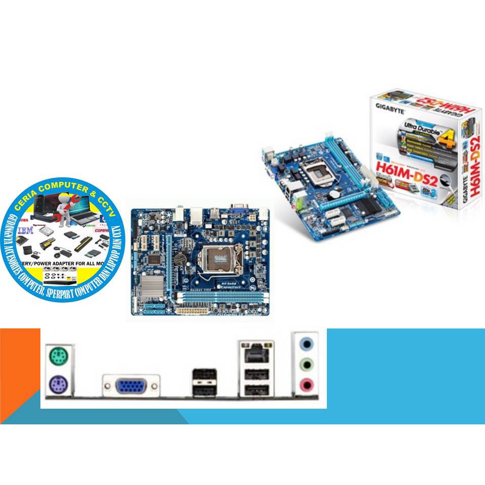 MAINBOARD MOTHERBOARD BOARD MB COMPUTER KOMPUTER PC GIGABYTE GA-H61M-DS2 soket 1155