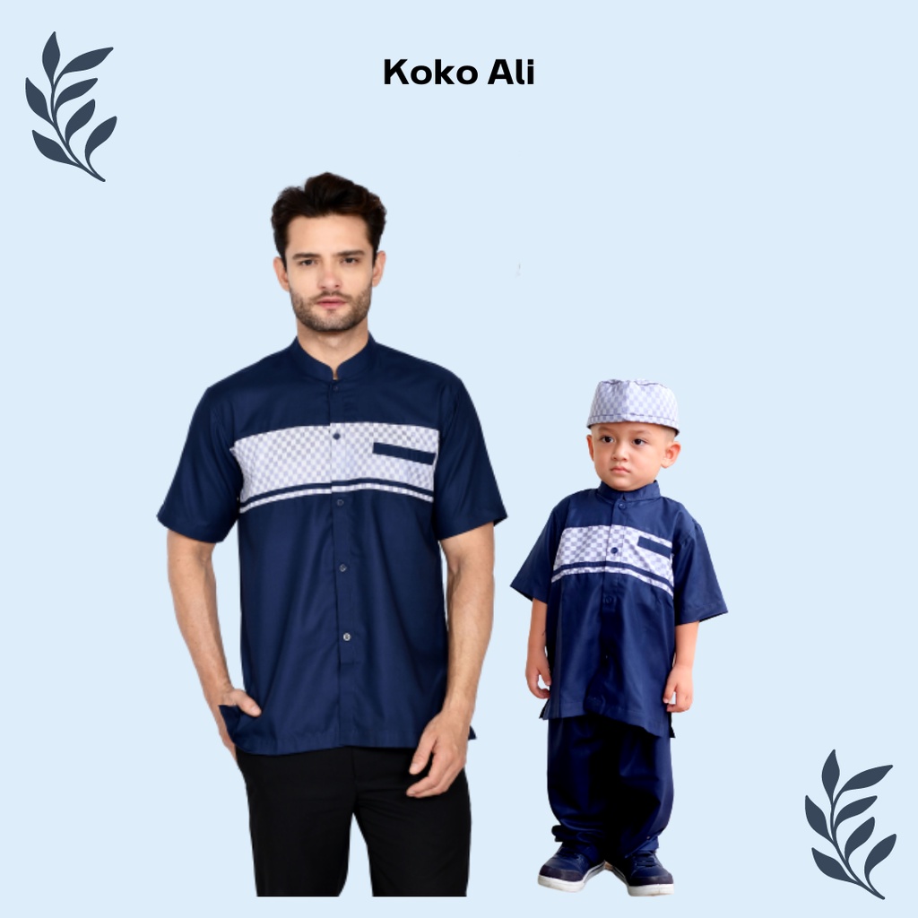 Koko Couple Cople Ayah Anak warna Navy (Koko Ali) free Peci anak