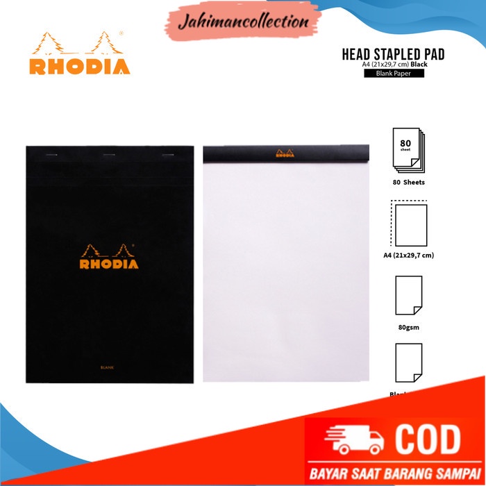 

✨ BISA COD ✨ Buku Catatan Rhodia A4 Head Stapled Pad N18 Notepad - BLANK BLACK