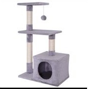 Cat tree house rumah tempat bermain kucing 2 tingkat murah bulur rasfur lembut dan nyaman-abu