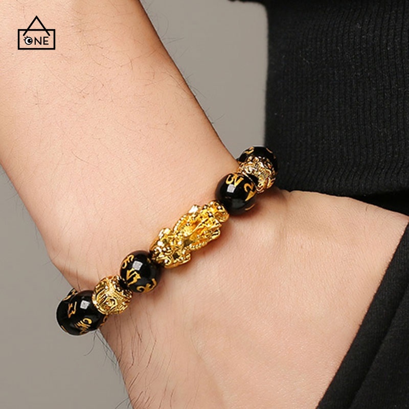 COD Manik Gelang Fashion Retro Feng Shui Obsidian Emas Hitam Wanita Netral A one