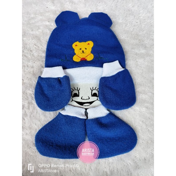 1SET topi + Sartaki bayi model kuping bahan fleece tebal