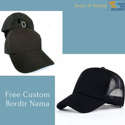 Free Custom Bordir Nama Topi Polos Baseball dan Topi Jaring Bahan Cotton Drill