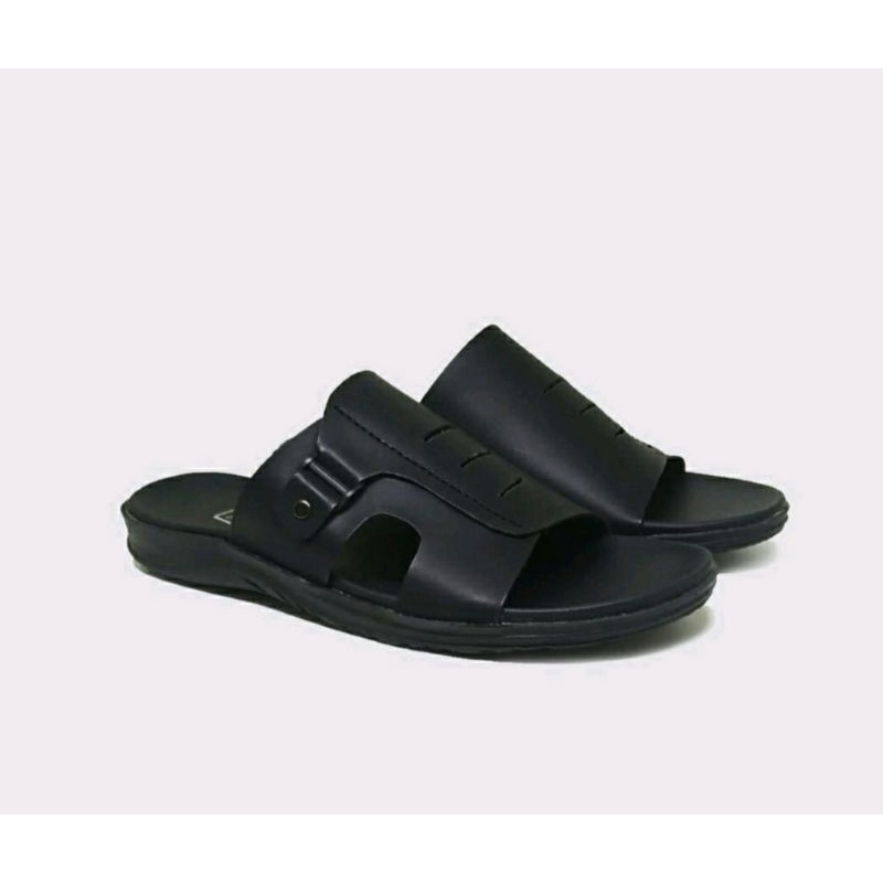 Sandal Kulit Pria Klasik L-ZIO Black Leather Size 38-44 Sendal Cowok Kasual