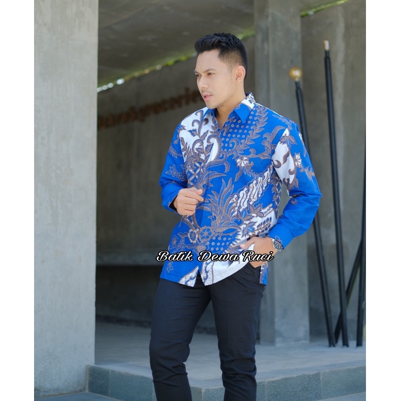 Batik Pria MANUK BIRU FULL FURING Katun Halus Ori Solo