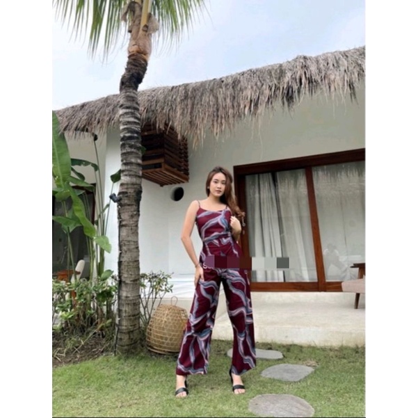 ONE SET KULOT PATTERN // SETELAN TANKTOP FLOWERY-Maron vanesa