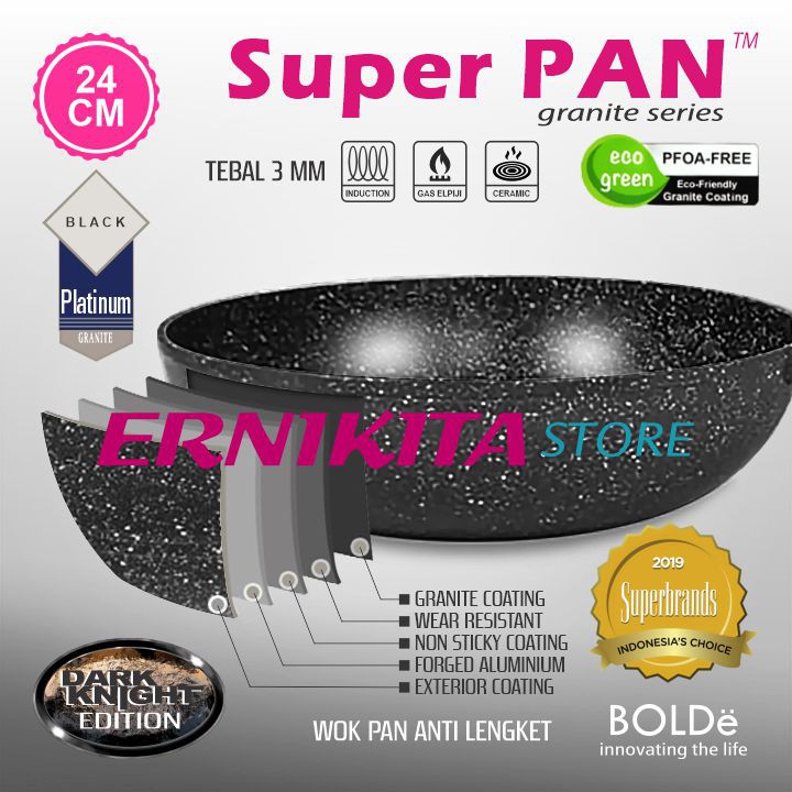 BOLDe WOK PAN 24 CM - Wajan Super Pan Black Dark Knight