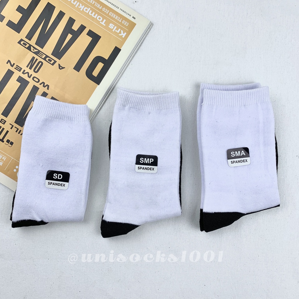 Kaos kaki sekolah SD SMP SMA hitam putih black white school socks kualitas premium